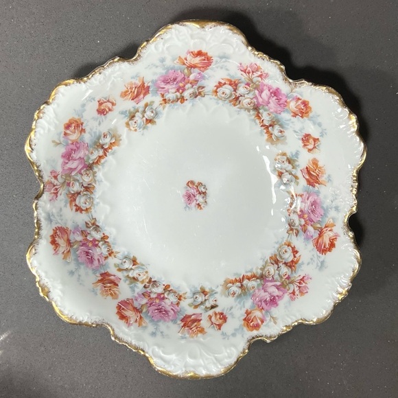 Antique 1920s Hermann Ohme Germany Floral Porcelain Plate with Gold Trim - Picture 1 of 7